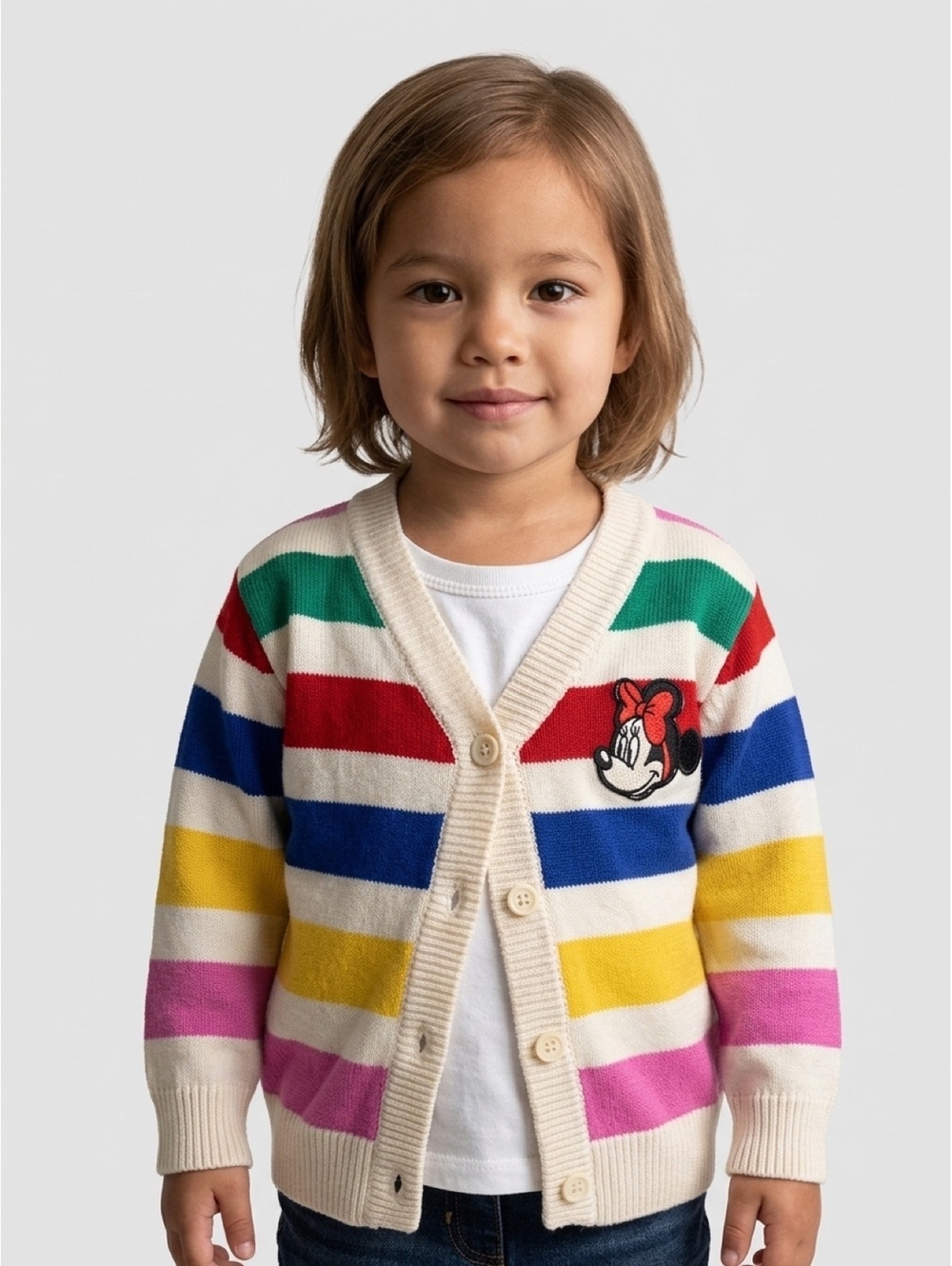 Disney Minnie Mouse Girls Cardigan 3T Rainbow Stripe Button Front Sweater